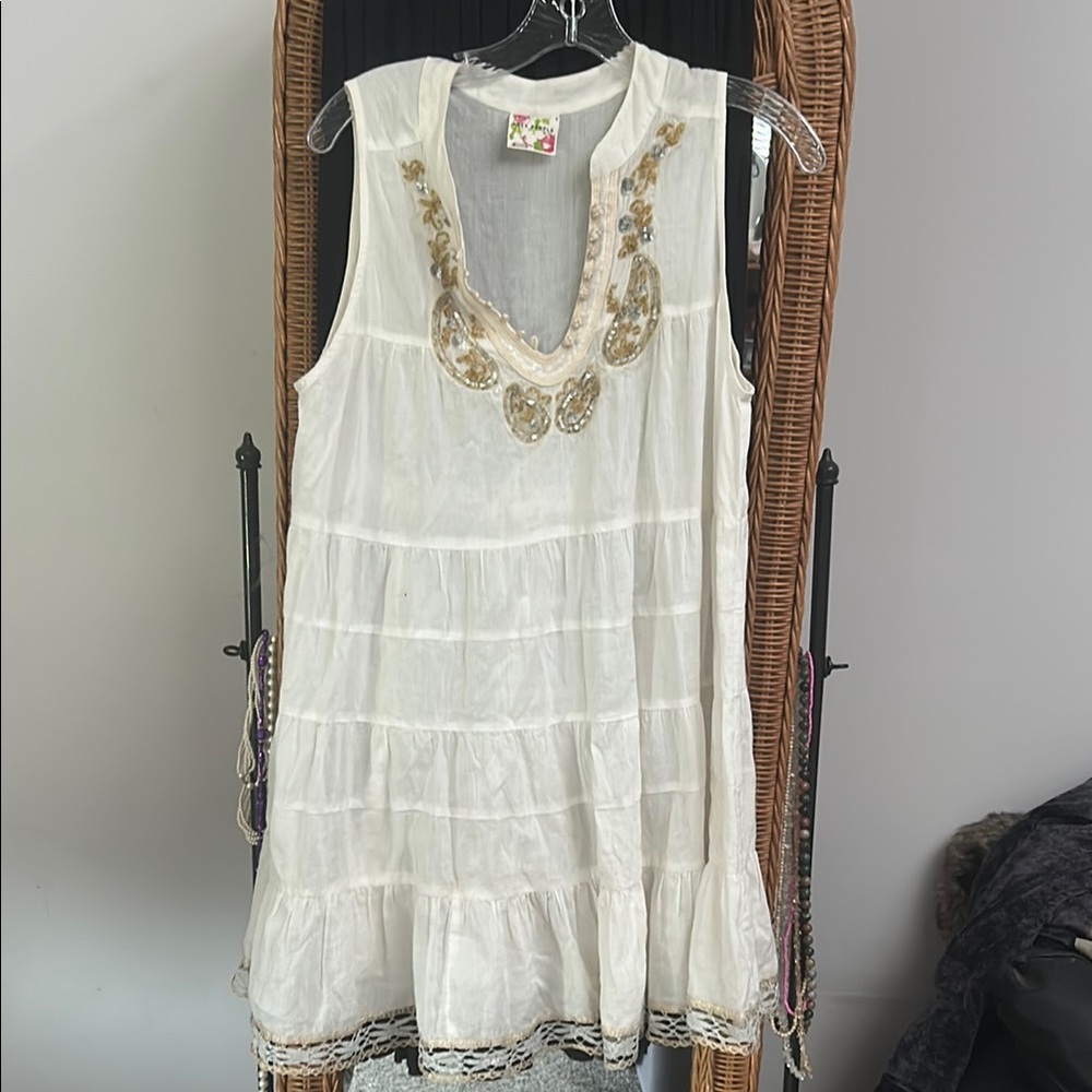 Free People White Linen Boho Dress